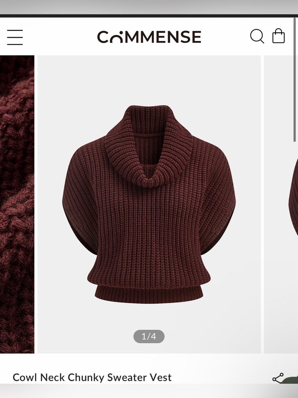 Commense Chunky Cowl Neck Sweater Vest - Picture 3 of 5